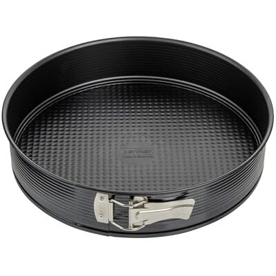 Zenker springvorm Ø 30 cm is een zwarte stalen bakvorm met lekbescherming en anti-aanbaklaag, ronde taartvorm met platte bodem (Kleur: zwart), Aantal: 1 stuk Zenker springvorm Ø 30 cm is een zwarte stalen bakvorm met lekbescherming en anti-aanbaklaag, ronde taartvorm met platte bodem (Kleur: zwart), Aantal: 1 stuk
