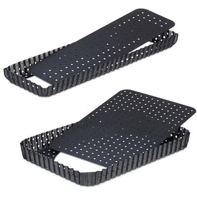 Relaxdays Set van 2 rechthoekige taartvormen met antiaanbaklaag met afneembare bodem en gaten, 2 maten, antraciet Relaxdays Set van 2 rechthoekige taartvormen met antiaanbaklaag met afneembare bodem en gaten, 2 maten, antraciet