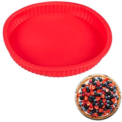 Relaxdays 10027253 Cakevorm, rond, 25 cm, siliconen, antiaanbaklaag, rood, hittebestendig, Pro Taart Quiche Relaxdays 10027253 Cakevorm, rond, 25 cm, siliconen, antiaanbaklaag, rood, hittebestendig, Pro Taart Quiche