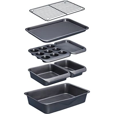 Master Class Smart Space Non-Stick Carbon Steel Stapelbare Bakeware Set (7 stuks), Grijs, 41 x 31 x 10,5 cm Master Class Smart Space Non-Stick Carbon Steel Stapelbare Bakeware Set (7 stuks), Grijs, 41 x 31 x 10,5 cm