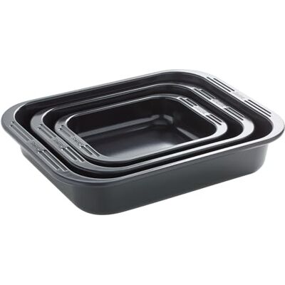 Spring Culinar Lot de 3 plats à rôtir rectangulaires avec poignées larges, acier aluminisé extra épais avec double revêtement anti-adhésif, résistant à la chaleur jusqu'à 230 °C, 1,6/3,6/7,4 l Spring Culinar Lot de 3 plats à rôtir rectangulaires avec poignées larges, acier aluminisé extra épais avec double revêtement anti-adhésif, résistant à la chaleur jusqu'à 230 °C, 1,6/3,6/7,4 l