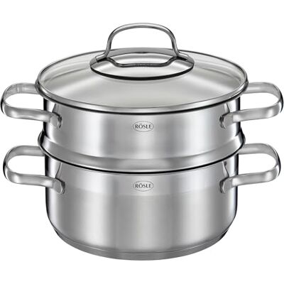 RÖSLE ELEGANCE demper Ø 20 cm, roestvrij staal 18/10, schenkrand, schaalverdeling aan de binnenkant, glazen deksel, geschikt voor inductie, vaatwasmachinebestendig, 22 x 29 x 23 cm RÖSLE ELEGANCE demper Ø 20 cm, roestvrij staal 18/10, schenkrand, schaalverdeling aan de binnenkant, glazen deksel, geschikt voor inductie, vaatwasmachinebestendig, 22 x 29 x 23 cm