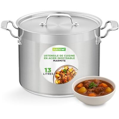 NutriChef Kookpan van roestvrij staal, 14 QT (13 l) met deksel, kookpan van roestvrij staal 18/8, grote capaciteit, soeppan, voor alle warmtebronnen, inclusief inductie NutriChef Kookpan van roestvrij staal, 14 QT (13 l) met deksel, kookpan van roestvrij staal 18/8, grote capaciteit, soeppan, voor alle warmtebronnen, inclusief inductie