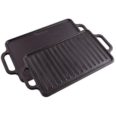VICTORIA Grillplaat van geëmailleerd gietijzer, dubbel rooster, omkeerbaar, 33 x 21 cm, voor vuur, barbecue, oven, zonder giftige stoffen en zonder PTFE VICTORIA Grillplaat van geëmailleerd gietijzer, dubbel rooster, omkeerbaar, 33 x 21 cm, voor vuur, barbecue, oven, zonder giftige stoffen en zonder PTFE