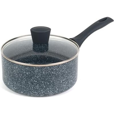 Russell Hobbs RH00846EU Nightfall Stone Non-Stick Saucepan – geperste aluminium melk saucepan met gehard glazen deksel, 20 cm/2,6 l sauspot voor inductie, kleine kookpot met zacht bakeliethandvat Russell Hobbs RH00846EU Nightfall Stone Non-Stick Saucepan – geperste aluminium melk saucepan met gehard glazen deksel, 20 cm/2,6 l sauspot voor inductie, kleine kookpot met zacht bakeliethandvat