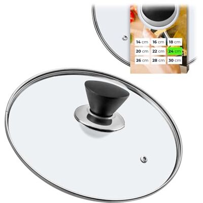 KADAX Glazen deksel, diameter 24 cm, met matzwarte handgreep, hittebestendig, met stoomgat, universeel deksel voor potten en pannen, luchtdichte sluiting KADAX Glazen deksel, diameter 24 cm, met matzwarte handgreep, hittebestendig, met stoomgat, universeel deksel voor potten en pannen, luchtdichte sluiting