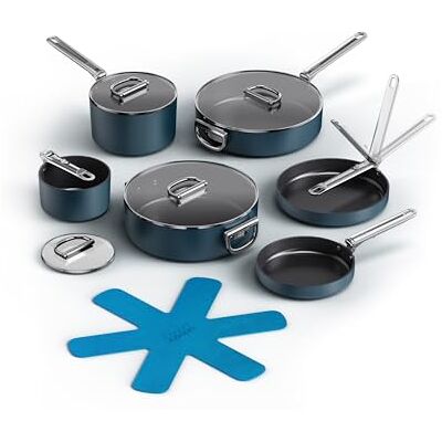 Joseph Joseph Space Kookgerei, 6-delig, inklapbare handgrepen, roestvrij staal, ruimtebesparend, inductie en oven, keramische coating Joseph Joseph Space Kookgerei, 6-delig, inklapbare handgrepen, roestvrij staal, ruimtebesparend, inductie en oven, keramische coating