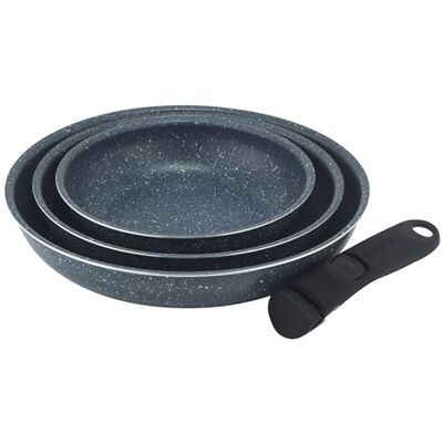 Russell Hobbs Nightfall Stone pannenset, Smart Clip-pannen, 20 cm, 24 cm, 28 cm, afneembare handgreep, van oven tot plaat tot tafel, stapelbaar kookgerei Russell Hobbs Nightfall Stone pannenset, Smart Clip-pannen, 20 cm, 24 cm, 28 cm, afneembare handgreep, van oven tot plaat tot tafel, stapelbaar kookgerei