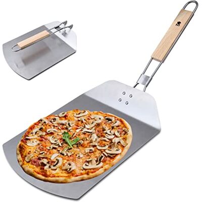 MasterPRO Foodies Pizzaschep Roestvrijstalen schep Afmetingen 57,8 x 24,3 x 3,4 cm Houtkleurige rubberen handgreep Haal je pizza stevig en veilig uit de oven MasterPRO Foodies Pizzaschep Roestvrijstalen schep Afmetingen 57,8 x 24,3 x 3,4 cm Houtkleurige rubberen handgreep Haal je pizza stevig en veilig uit de oven