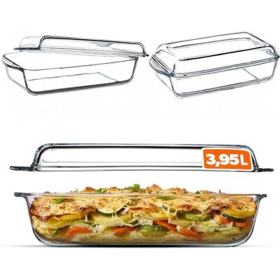 KADAX Hittebestendige glazen ovenschaal, vuurvaste container, glazen braadpan met deksel en handgrepen, braadservies, oven, elektrisch fornuis, lasagne, vlees, transparant KADAX Hittebestendige glazen ovenschaal, vuurvaste container, glazen braadpan met deksel en handgrepen, braadservies, oven, elektrisch fornuis, lasagne, vlees, transparant
