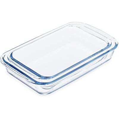 Relaxdays Set van 2 glazen ovenschalen voor lasagne, gratin, tiramisu, vaatwasmachinebestendig, transparant, 5 x 29,5 x 17,5 cm Relaxdays Set van 2 glazen ovenschalen voor lasagne, gratin, tiramisu, vaatwasmachinebestendig, transparant, 5 x 29,5 x 17,5 cm
