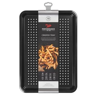 Tala Performance Geperforeerde bakplaat, 39,4 x 26,8 cm, koolstofstaal, 1 mm, Eclipse antiaanbaklaag, voor friet in de oven en pizza Tala Performance Geperforeerde bakplaat, 39,4 x 26,8 cm, koolstofstaal, 1 mm, Eclipse antiaanbaklaag, voor friet in de oven en pizza
