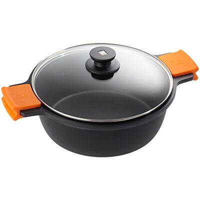 BRA Efficient Hoge kookpan 28 cm, gegoten aluminium, met antiaanbaklaag Teflon Platiunm Plus zonder PFOA, met glazen deksel en afneembare siliconen handgrepen, voor alle warmtebronnen inclusief inductie BRA Efficient Hoge kookpan 28 cm, gegoten aluminium, met antiaanbaklaag Teflon Platiunm Plus zonder PFOA, met glazen deksel en afneembare siliconen handgrepen, voor alle warmtebronnen inclusief inductie