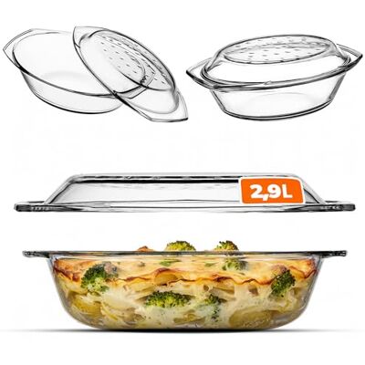KADAX Ovenschaal van glas, hittebestendig, ovenschaal met deksel en handgrepen, klassieke glazen vorm, transparant, lasagneschaal, ovenschaal (ovaal, 2,9 l) KADAX Ovenschaal van glas, hittebestendig, ovenschaal met deksel en handgrepen, klassieke glazen vorm, transparant, lasagneschaal, ovenschaal (ovaal, 2,9 l)