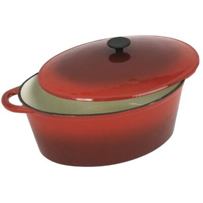 Crealys 501750, Grand Chef ovale stoofpan van geëmailleerd gietijzer, 9 liter, rode buitenkant en witte binnenkant, alle warmtebronnen inclusief inductie Crealys 501750, Grand Chef ovale stoofpan van geëmailleerd gietijzer, 9 liter, rode buitenkant en witte binnenkant, alle warmtebronnen inclusief inductie