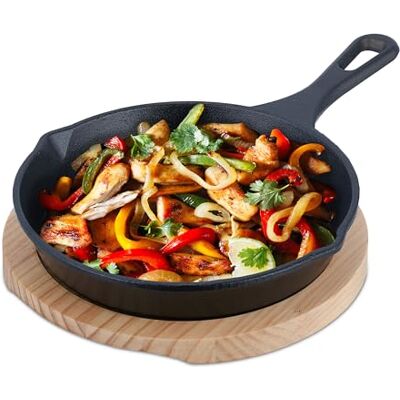 Relaxdays Braadpan met serveerplank, rond, voor fornuis en grill, D: 20 cm, gietijzer, antraciet Relaxdays Braadpan met serveerplank, rond, voor fornuis en grill, D: 20 cm, gietijzer, antraciet