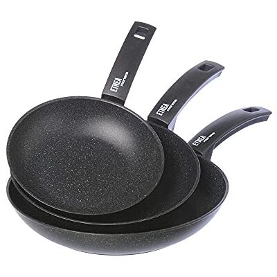 Moneta Etnea pannenset 20-24-28 aluminium, zwart, steenlook, 28 cm/46 x 29 x 15 cm, standaard Moneta Etnea pannenset 20-24-28 aluminium, zwart, steenlook, 28 cm/46 x 29 x 15 cm, standaard