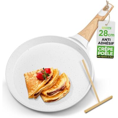 NutriChef Pannenkoekenpan met antiaanbaklaag, 28 cm, inductiekookpan met houten verdeler, crèmekleurige marmeren coating, bakeliet en houten handvat, alle warmtebronnen inclusief inductie, gemakkelijk te reinigen, bestand tegen NutriChef Pannenkoekenpan met antiaanbaklaag, 28 cm, inductiekookpan met houten verdeler, crèmekleurige marmeren coating, bakeliet en houten handvat, alle warmtebronnen inclusief inductie, gemakkelijk te reinigen, bestand tegen