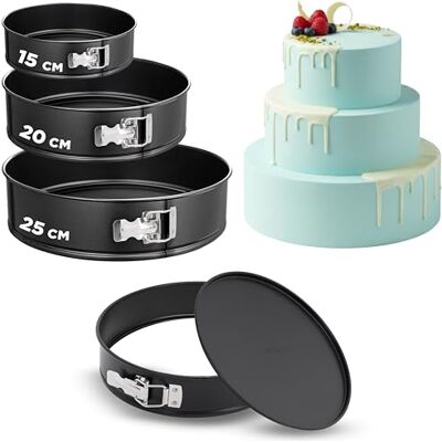 NutriChef Springform Set van 3 vormpjes 15/20/25 cm, koolstofstaal, antiaanbaklaag, roestvrijstalen ringen, geschikt voor oven 230 °C, 300 bakvormen NutriChef Springform Set van 3 vormpjes 15/20/25 cm, koolstofstaal, antiaanbaklaag, roestvrijstalen ringen, geschikt voor oven 230 °C, 300 bakvormen