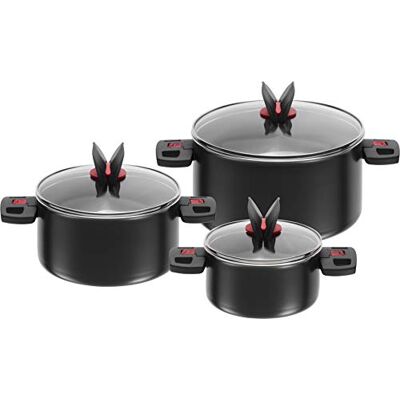 BALLARINI Pannenset, 3-delig, incl. 3 glazen deksels, anti-aanbaklaag, aluminium/kunststof handgrepen, Click & Cook, zwart BALLARINI Pannenset, 3-delig, incl. 3 glazen deksels, anti-aanbaklaag, aluminium/kunststof handgrepen, Click & Cook, zwart