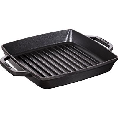 STAUB Gietijzeren grillpan met 2 handgrepen, 23 cm, geëmailleerde coating, inductie en oven, zwart STAUB Gietijzeren grillpan met 2 handgrepen, 23 cm, geëmailleerde coating, inductie en oven, zwart