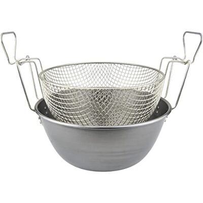 Ilsa Friteuse met mand, geborsteld ijzer en vernikkeld, diameter 26 cm Ilsa Friteuse met mand, geborsteld ijzer en vernikkeld, diameter 26 cm