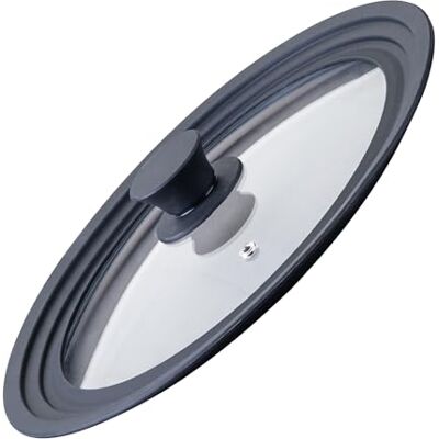 Fackelmann Universeel glazen deksel Ø 24-26-28 cm met siliconen rand, stoomventiel en ergonomische soft-touch-knop, deksel voor potten en pannen Fackelmann Universeel glazen deksel Ø 24-26-28 cm met siliconen rand, stoomventiel en ergonomische soft-touch-knop, deksel voor potten en pannen