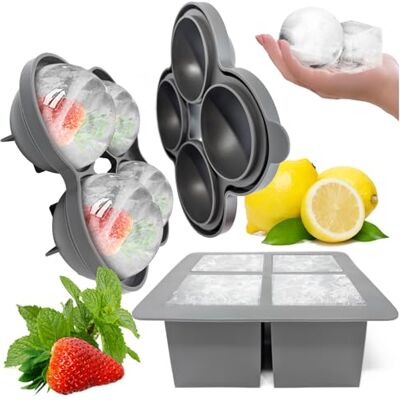 com-four ® 2 x XL ijsblokjesvorm, ronde en vierkante ijsblokjesvorm siliconen ijsblokjesmachine voor 4 grote ijsballen en 4 grote ijsblokjes com-four ® 2 x XL ijsblokjesvorm, ronde en vierkante ijsblokjesvorm siliconen ijsblokjesmachine voor 4 grote ijsballen en 4 grote ijsblokjes