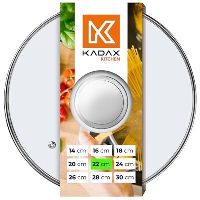 KADAX Glazen deksel, diameter 22 cm, met zilveren handgreep, hittebestendig, met stoomgat, universeel deksel voor potten en pannen, helder zicht, luchtdichte sluiting KADAX Glazen deksel, diameter 22 cm, met zilveren handgreep, hittebestendig, met stoomgat, universeel deksel voor potten en pannen, helder zicht, luchtdichte sluiting