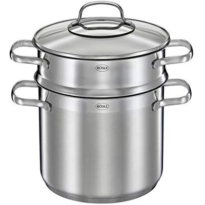 RÖSLE Elegance Pastapan, Diameter 20 cm, 5 l, Roestvrij Staal 18/10, Glazen Deksel, Pasta-Inzet, Geschikt voor Inductie, Vaatwasmachinebestendig RÖSLE Elegance Pastapan, Diameter 20 cm, 5 l, Roestvrij Staal 18/10, Glazen Deksel, Pasta-Inzet, Geschikt voor Inductie, Vaatwasmachinebestendig