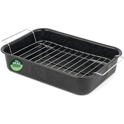 Russell Hobbs ® CW9161 Romano Vitreous Enamel 34 cm Braadpan met rooster, rechthoekige ovenplaat, geëmailleerd staal, ovenbestendig tot 230 °C/thermostaat 8, zwart Russell Hobbs ® CW9161 Romano Vitreous Enamel 34 cm Braadpan met rooster, rechthoekige ovenplaat, geëmailleerd staal, ovenbestendig tot 230 °C/thermostaat 8, zwart