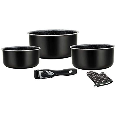 Herzberg Montreal Cookware Set – inductie sauspan en Frying Pan-set voor alle warmtebronnen – 5-delige keukenset met marmeren gecoate sauzen en verwijderbare handgreep – Black HG 8051 BLK Herzberg Montreal Cookware Set – inductie sauspan en Frying Pan-set voor alle warmtebronnen – 5-delige keukenset met marmeren gecoate sauzen en verwijderbare handgreep – Black HG 8051 BLK