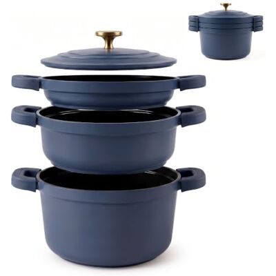 briebe Totem kookgerei, stapelbaar, 4-delig, anti-aanbaklaag, keramiek Inductiekookpan, 2 pannen Ø 22 cm, gegoten aluminium, zonder PFOA, voor alle warmtebronnen, blauw briebe Totem kookgerei, stapelbaar, 4-delig, anti-aanbaklaag, keramiek Inductiekookpan, 2 pannen Ø 22 cm, gegoten aluminium, zonder PFOA, voor alle warmtebronnen, blauw