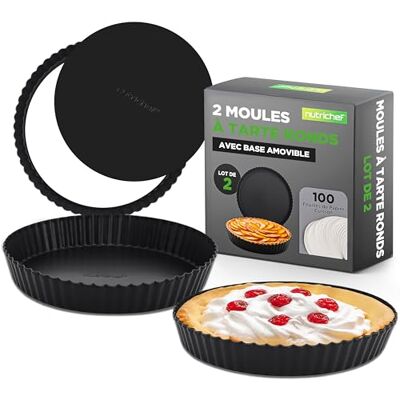 NutriChef Duo taartvormen 23 cm – koolstofstaal, afneembare basis, gelijkmatig verwarmen, anti-aanbaklaag, inclusief 100 bakvormen, zwart NutriChef Duo taartvormen 23 cm – koolstofstaal, afneembare basis, gelijkmatig verwarmen, anti-aanbaklaag, inclusief 100 bakvormen, zwart