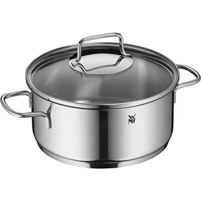 WMF Astoria Kleine inductiekookpan 20 cm met glazen deksel 2,5 liter van Cromargan roestvrij staal, gepolijst, ongecoat WMF Astoria Kleine inductiekookpan 20 cm met glazen deksel 2,5 liter van Cromargan roestvrij staal, gepolijst, ongecoat