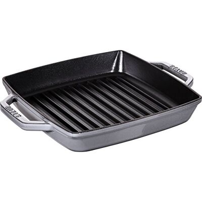 STAUB Gietijzeren grillpan met 2 handgrepen, 23 cm, geëmailleerde coating, inductie en oven, grafietgrijs STAUB Gietijzeren grillpan met 2 handgrepen, 23 cm, geëmailleerde coating, inductie en oven, grafietgrijs