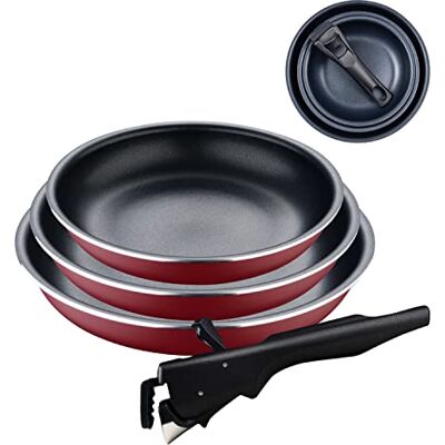 Bergner Click&Cook Red Edition pannenset van 4 stuks, 18, 20 en 24 cm + afneembare ergonomische handgreep, geperst aluminium en antiaanbaklaag, voor alle soorten keukens en ovens Bergner Click&Cook Red Edition pannenset van 4 stuks, 18, 20 en 24 cm + afneembare ergonomische handgreep, geperst aluminium en antiaanbaklaag, voor alle soorten keukens en ovens