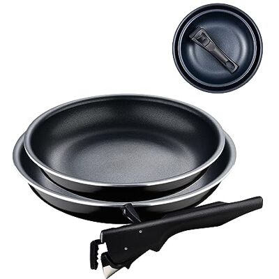 Bergner Click&Cook Black Edition pannenset, 3 stuks, 22 en 26 cm + afneembare ergonomische handgreep, geperst en anti-aanbaklaag, voor alle soorten keukens en ovens Bergner Click&Cook Black Edition pannenset, 3 stuks, 22 en 26 cm + afneembare ergonomische handgreep, geperst en anti-aanbaklaag, voor alle soorten keukens en ovens