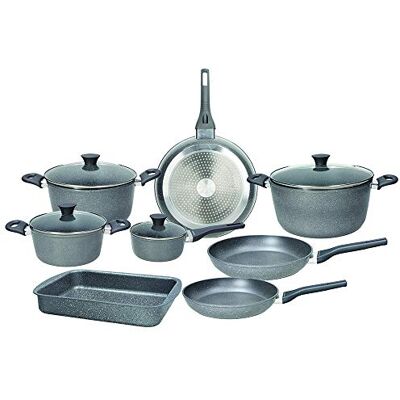 Tognana Phaetra Style, pannenset met 3 pannen, 4 potten, 4 transparante deksels, 1 lasagne, 12 stuks, aluminium, grijs Tognana Phaetra Style, pannenset met 3 pannen, 4 potten, 4 transparante deksels, 1 lasagne, 12 stuks, aluminium, grijs