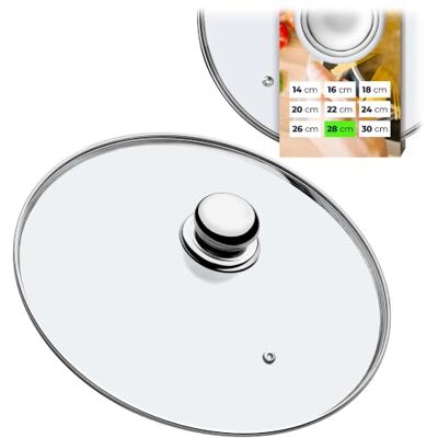 KADAX glazen deksel met stalen handgreep, hittebestendig voor pannen ø14-30 cm, stoomgat, universeel in verschillende maten (28 cm) KADAX glazen deksel met stalen handgreep, hittebestendig voor pannen ø14-30 cm, stoomgat, universeel in verschillende maten (28 cm)