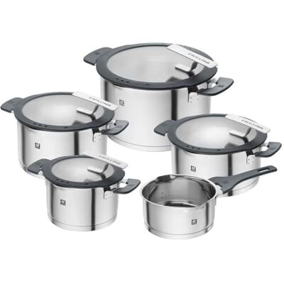 ZWILLING Simplify Set van 5 roestvrijstalen kookpotten met geïntegreerde ZWILLING Simplify Set van 5 roestvrijstalen kookpotten met geïntegreerde