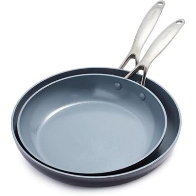 GreenPan Valencia Pro pannenset met antiaanbaklaag van geanodiseerd keramiek, 26 cm en 30 cm, inductie, PFAS-vrij, handvat van roestvrij staal, vaatwasmachinebestendig, ovenbestendig, grijs GreenPan Valencia Pro pannenset met antiaanbaklaag van geanodiseerd keramiek, 26 cm en 30 cm, inductie, PFAS-vrij, handvat van roestvrij staal, vaatwasmachinebestendig, ovenbestendig, grijs