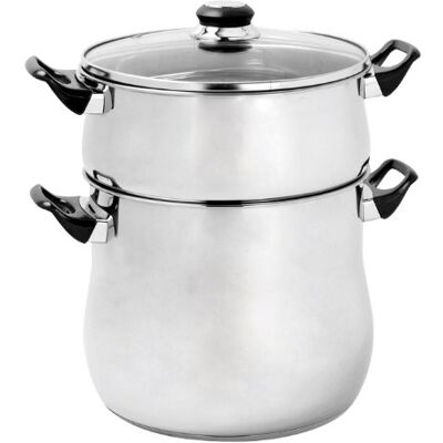 Crealys 504940, Couscous-pan van roestvrij staal, 12 liter, diameter 24 cm, hittebestendige handgrepen, glazen deksel, voor alle warmtebronnen, inclusief inductie, zwart Crealys 504940, Couscous-pan van roestvrij staal, 12 liter, diameter 24 cm, hittebestendige handgrepen, glazen deksel, voor alle warmtebronnen, inclusief inductie, zwart