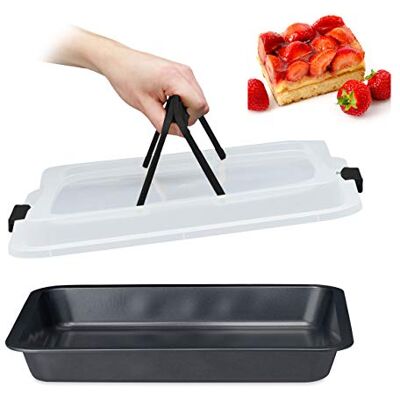 Relaxdays Oven met deksel, transport 3-in-1, LxT, 40 x 32,5 cm, hoge rand, zwart/grijs Relaxdays Oven met deksel, transport 3-in-1, LxT, 40 x 32,5 cm, hoge rand, zwart/grijs