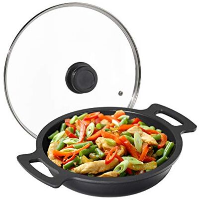 Relaxdays Serveerpan met deksel voor fornuis en barbecue, aluminium, diameter 28 cm, antraciet Relaxdays Serveerpan met deksel voor fornuis en barbecue, aluminium, diameter 28 cm, antraciet