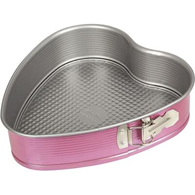 Zenker creative studio hartvormige springvorm met platte bodem, hartvormige taartvorm met antiaanbaklaag, creatief bakken (kleur: roze, zilver), hoeveelheid: 1 stuk Zenker creative studio hartvormige springvorm met platte bodem, hartvormige taartvorm met antiaanbaklaag, creatief bakken (kleur: roze, zilver), hoeveelheid: 1 stuk