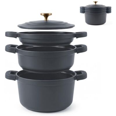 briebe Totem kookgerei, stapelbaar, 4-delig, anti-aanbaklaag, keramiek Inductiekookpan, 2 pannen Ø 22 cm, gegoten aluminium, zonder PFOA, voor alle warmtebronnen, grijs briebe Totem kookgerei, stapelbaar, 4-delig, anti-aanbaklaag, keramiek Inductiekookpan, 2 pannen Ø 22 cm, gegoten aluminium, zonder PFOA, voor alle warmtebronnen, grijs