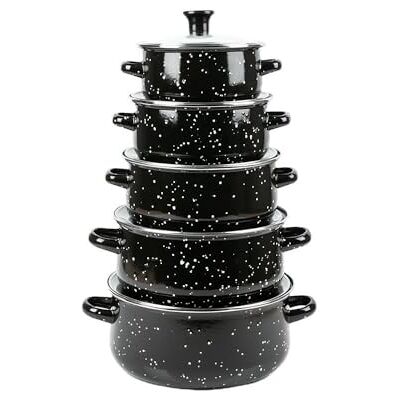 Herzberg HG04128, Ensemble de 10 Pièces Marmites et Cocottes avec Couvercles en Verre, Émail Noir, Poignées Confortables, Tailles Polyvalentes (16-24CM), Durabilité Supérieure, Facile à Nettoyer Herzberg HG04128, Ensemble de 10 Pièces Marmites et Cocottes avec Couvercles en Verre, Émail Noir, Poignées Confortables, Tailles Polyvalentes (16-24CM), Durabilité Supérieure, Facile à Nettoyer