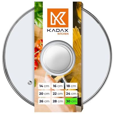 KADAX Glazen deksel, diameter 30 cm, met zilveren handgreep, hittebestendig, met stoomgat, universeel deksel voor potten en pannen, helder zicht, luchtdichte sluiting KADAX Glazen deksel, diameter 30 cm, met zilveren handgreep, hittebestendig, met stoomgat, universeel deksel voor potten en pannen, helder zicht, luchtdichte sluiting
