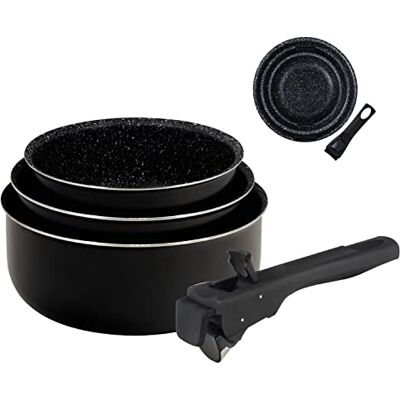 Bergner Click & Cook pannenset 16/18/20 + afneembare ergonomische handgreep geperst en anti-aanbaklaag aluminium gebruiksvoorwerpen voor alle soorten keuken en oven Bergner Click & Cook pannenset 16/18/20 + afneembare ergonomische handgreep geperst en anti-aanbaklaag aluminium gebruiksvoorwerpen voor alle soorten keuken en oven